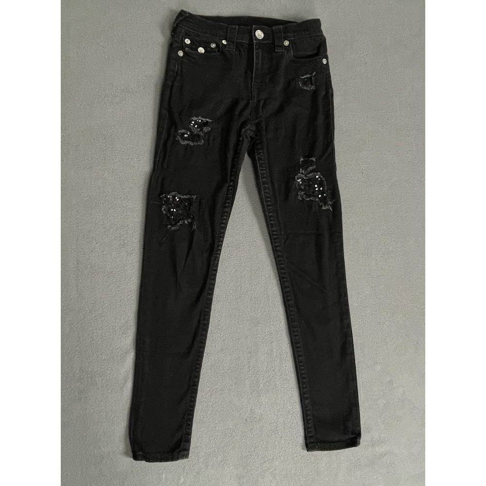 TRUE RELIGION Black Mid Rise Skinny Jeans Flap Pocket Sz 26 Women